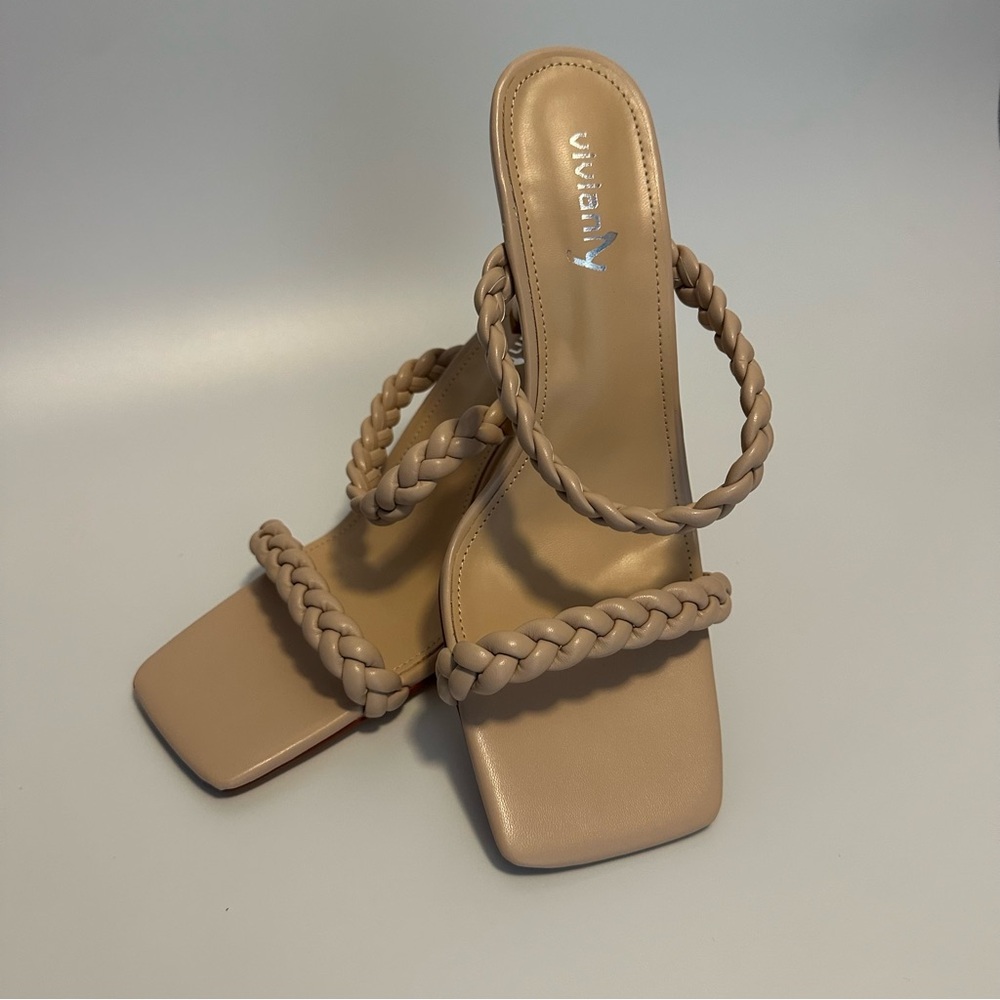 Women’s Sandals double braided Strap am Stilleto Heels Open Toe Nude Size 11
